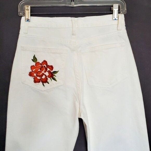 Reformation Cynthia High Rise Straight Jeans White Flora Embroidery NWT - Picture 12 of 14